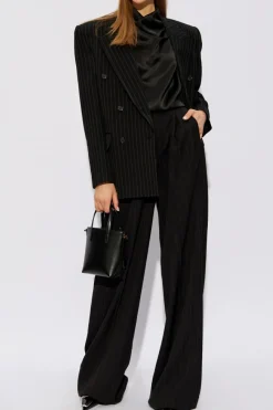 Saint Laurent CZARNY Spodnie ze wzorem w prążki
