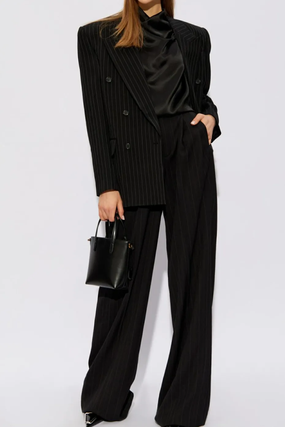 Saint Laurent CZARNY Spodnie ze wzorem w prążki