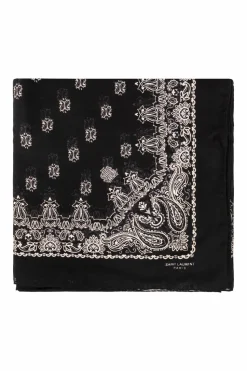 Saint Laurent CZARNY Szal z motywem ‘paisley’