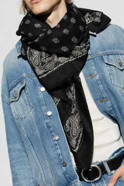 Saint Laurent CZARNY Szal z motywem ‘paisley’