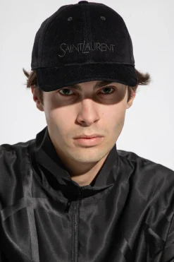Saint Laurent CZARNY Sztruksowa czapka z daszkiem