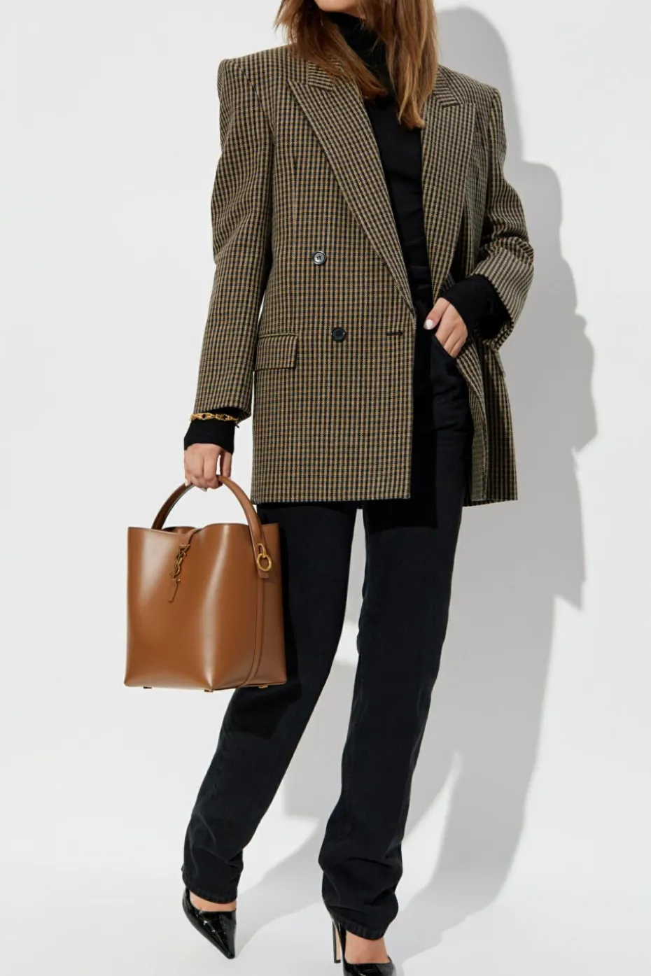 Saint Laurent CZARNY Wełniany golf