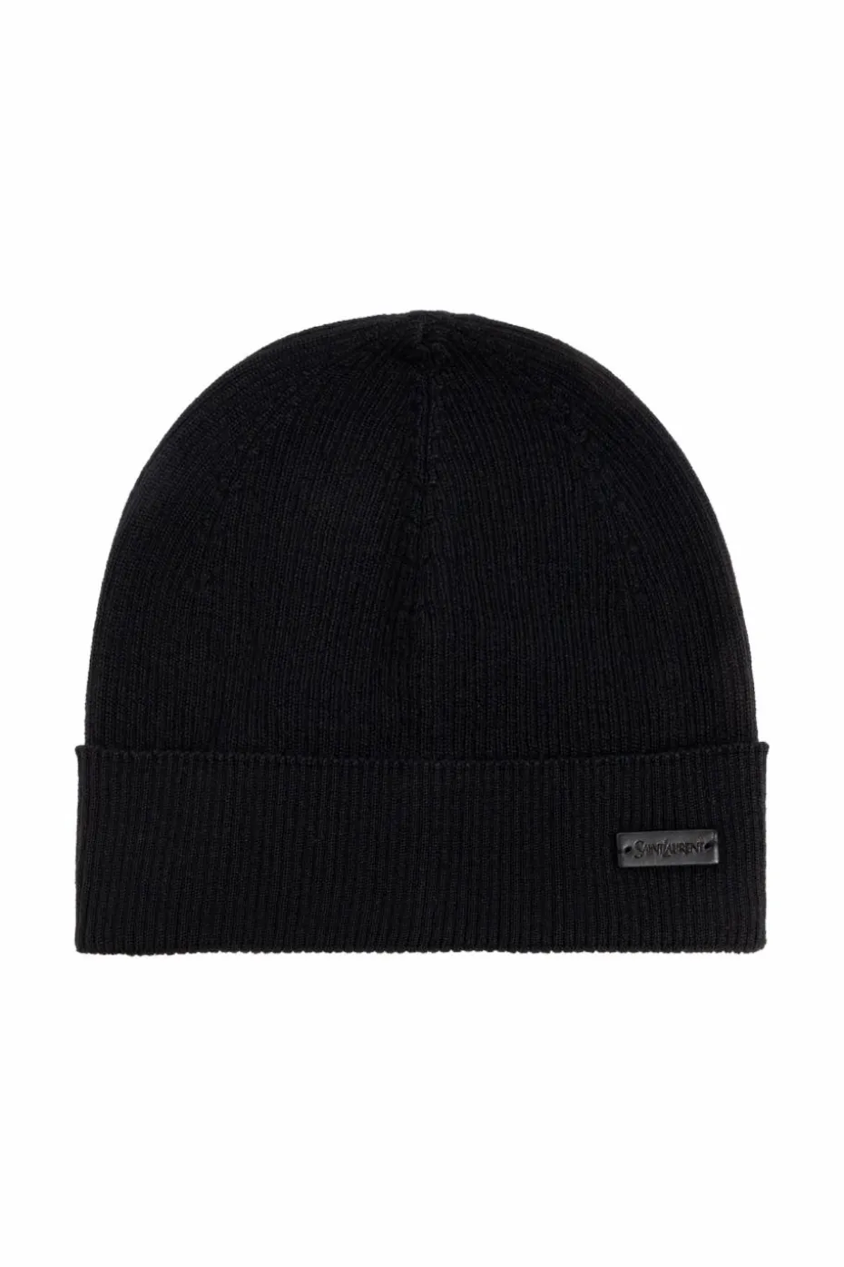 Saint Laurent CZARNY Wełniana czapka z naszywką z logo