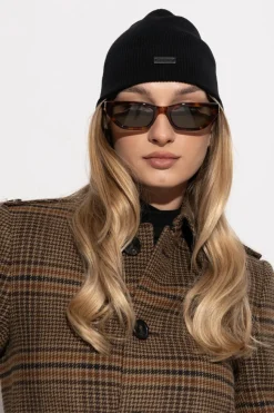 Saint Laurent CZARNY Wełniana czapka z naszywką z logo
