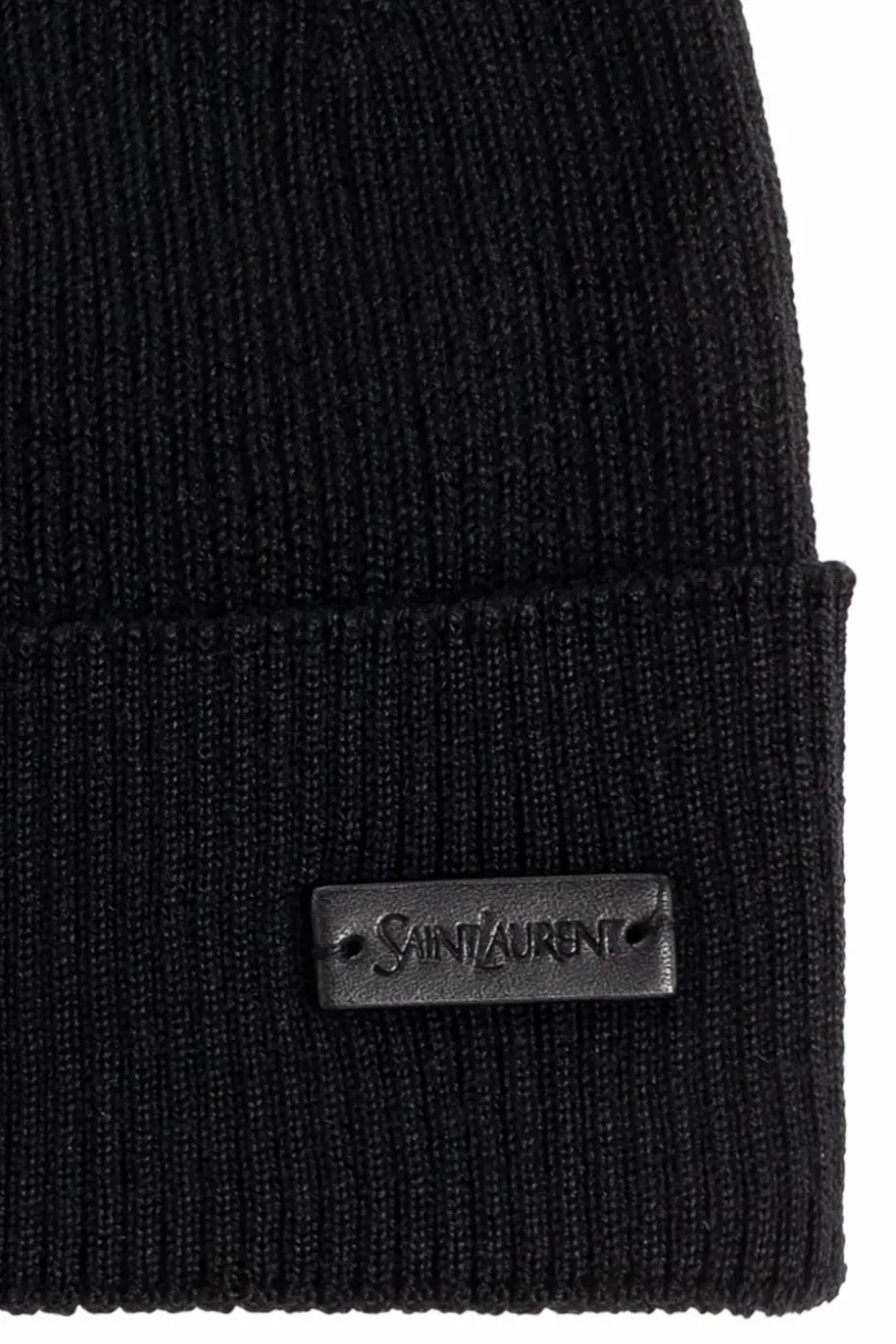 Saint Laurent CZARNY Wełniana czapka z naszywką z logo