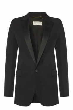 Saint Laurent CZARNY Wełniana marynarka z zamkniętymi klapami
