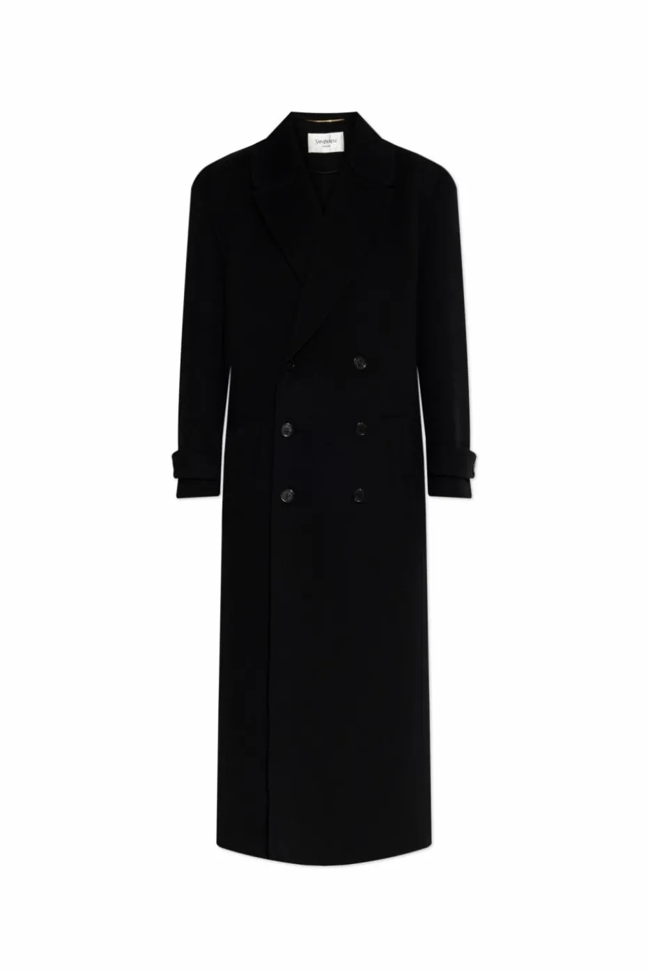 Saint Laurent CZARNY Wełniany dwurzędowy płaszcz