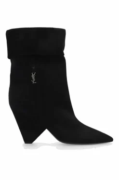 Saint Laurent CZARNY Zamszowe botki na obcasie ‘Niki’