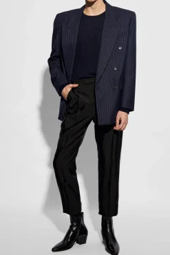 Saint Laurent GRANATOWY Sweter z okrągłym dekoltem