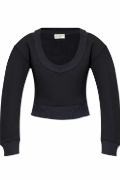 Saint Laurent GRANATOWY Sweter z okrągłym dekoltem