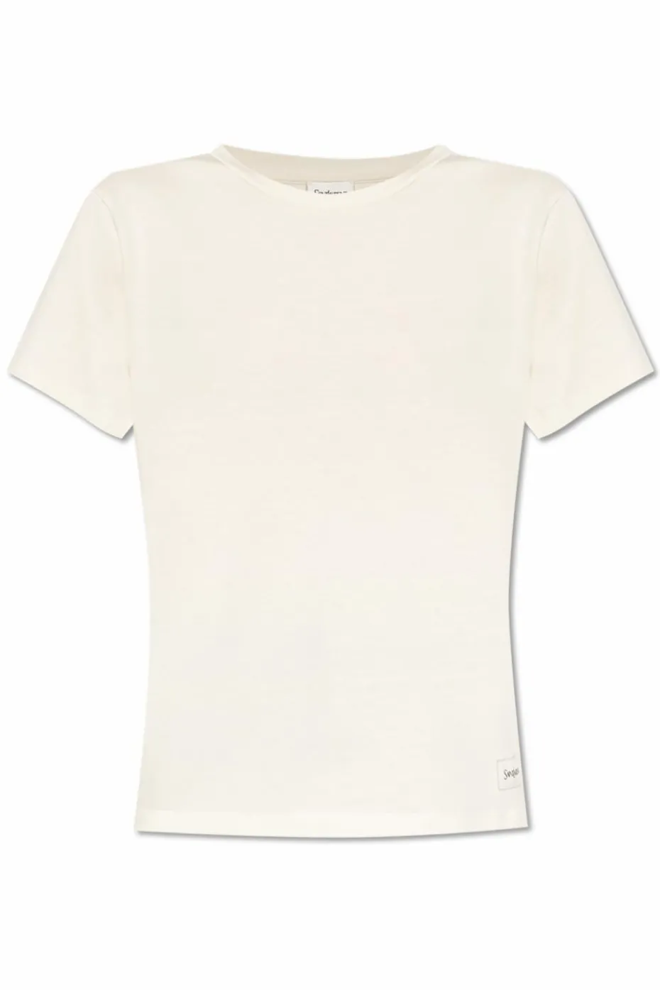 Saint Laurent kremowy T-shirt z naszywką z logo
