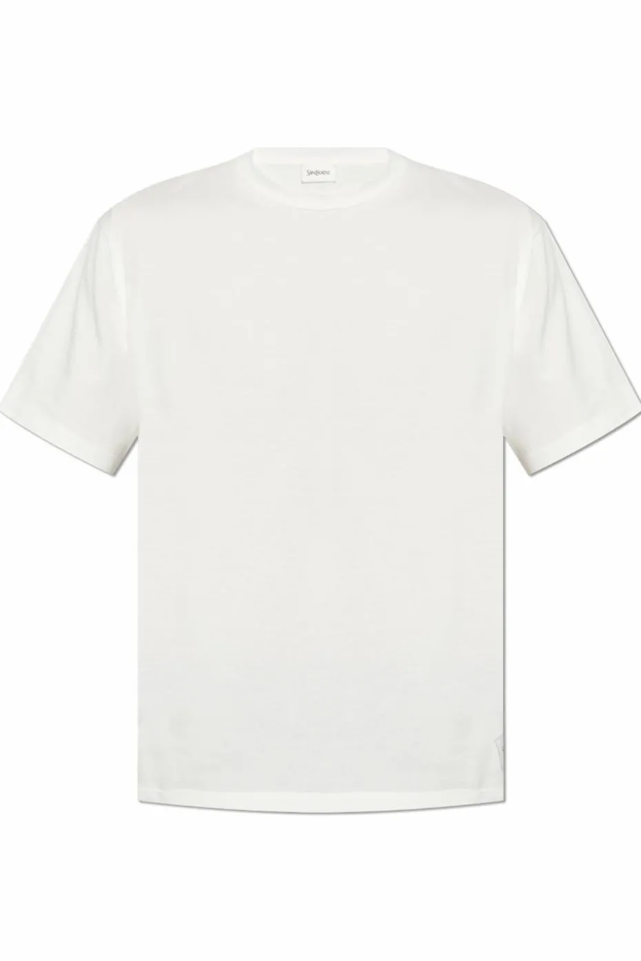 Saint Laurent kremowy T-shirt z naszywką z logo