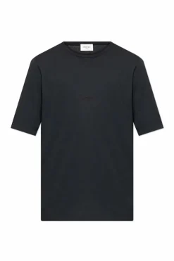 Saint Laurent SZARY Bawełniany t-shirt z wyszytym logo