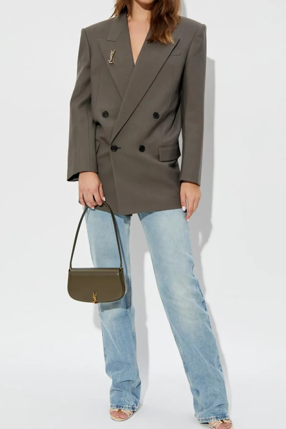 Saint Laurent SZARY Dwurzędowa marynarka