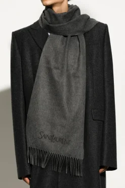 Saint Laurent SZARY Kaszmirowy szal