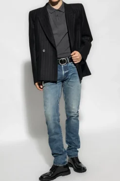 Saint Laurent SZARY Polo z logo