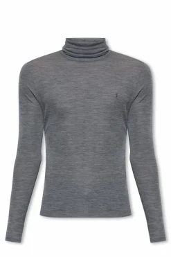 Saint Laurent SZARY Wełniany golf z logo