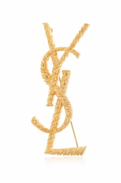 Saint Laurent ZŁOTY Broszka w kształcie logo