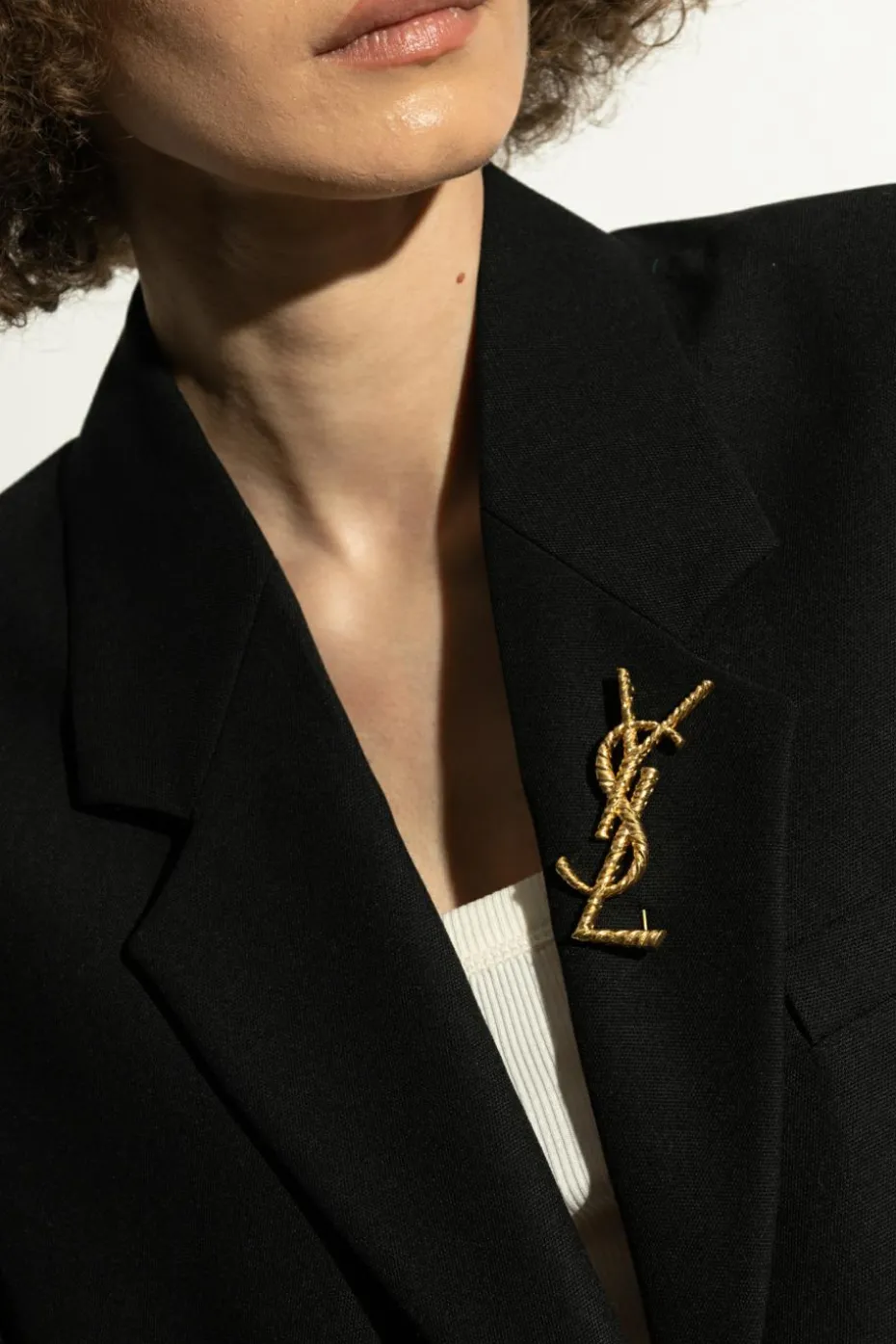 Saint Laurent ZŁOTY Broszka w kształcie logo