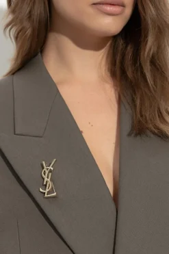Saint Laurent ZŁOTY Broszka w kształcie logo