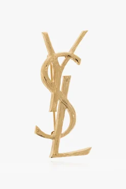 Saint Laurent ZŁOTY Mosiężna broszka