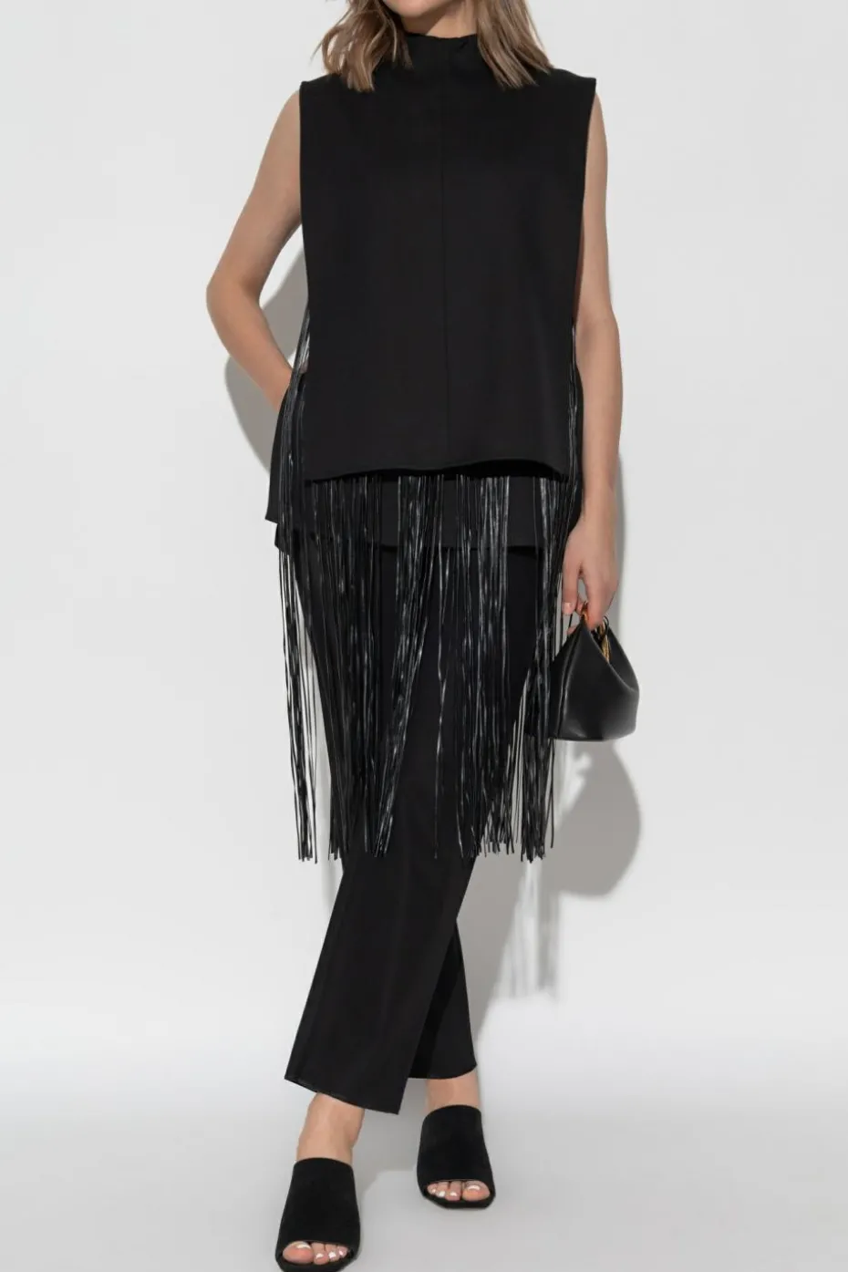 Sportmax CZARNY Top `Soraia` z frędzlami