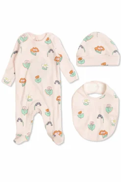 Stella McCartney Kids RÓŻOWY Komplet: pajacyk niemowlęcy, śliniak i czapka