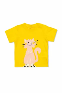 Stella McCartney Kids ŻÓŁTY T-shirt z motywem kota
