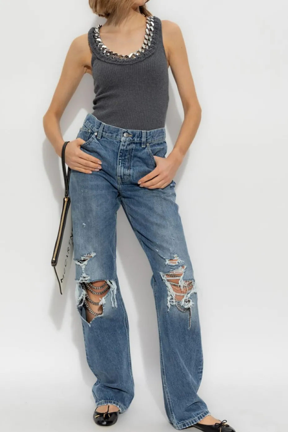 Stella McCartney SZARY Top z dekoracyjnym łańcuchem