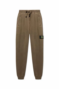 Stone Island BRĄZOWY Spodnie dresowe z odpinaną naszywką