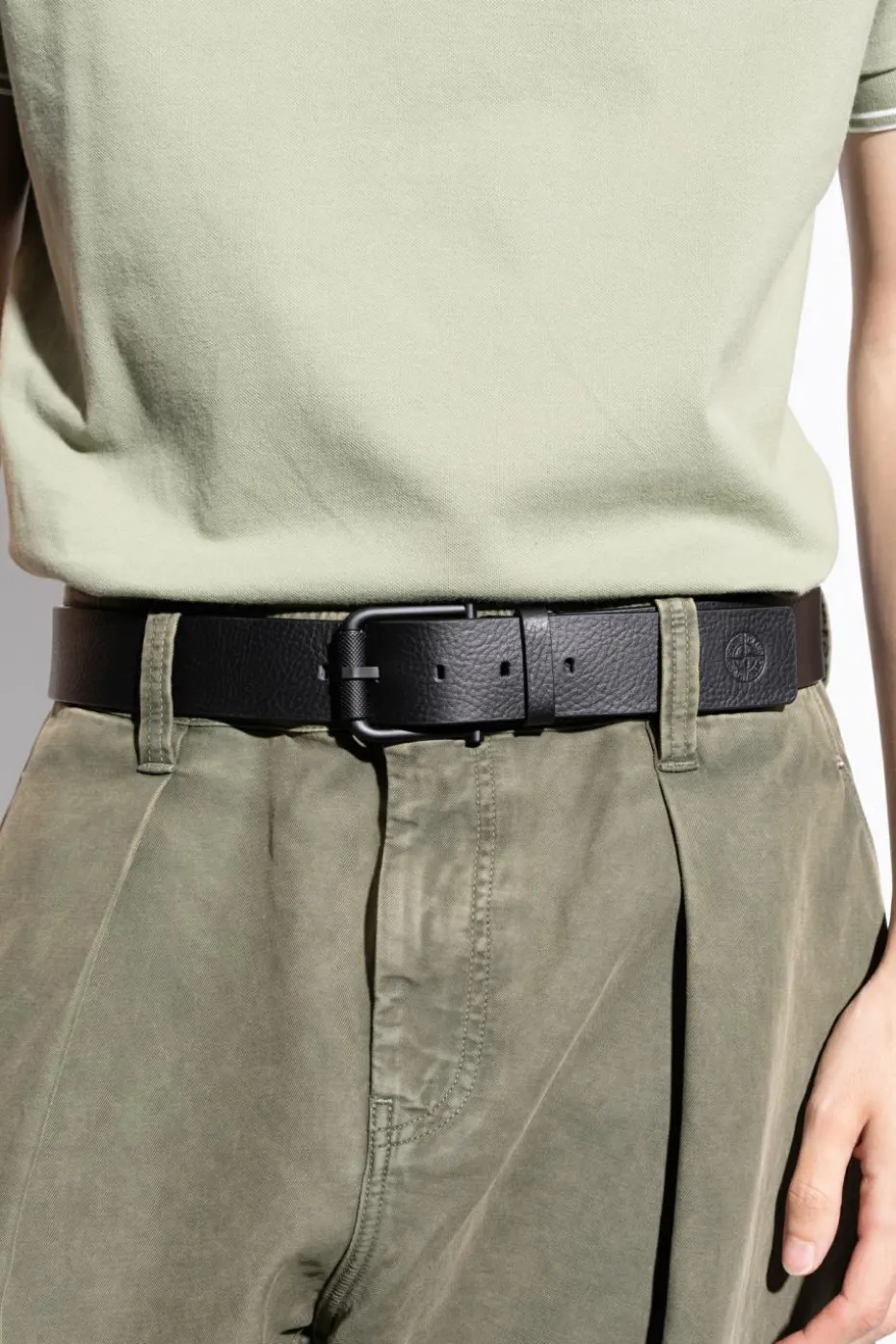 Stone Island CZARNY Skórzany pasek