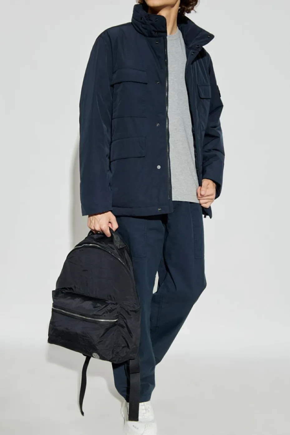 Stone Island GRANATOWY Kurtka ocieplana `Micro Twill`