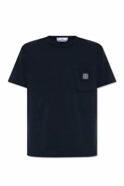 Stone Island GRANATOWY T-shirt z kieszenią