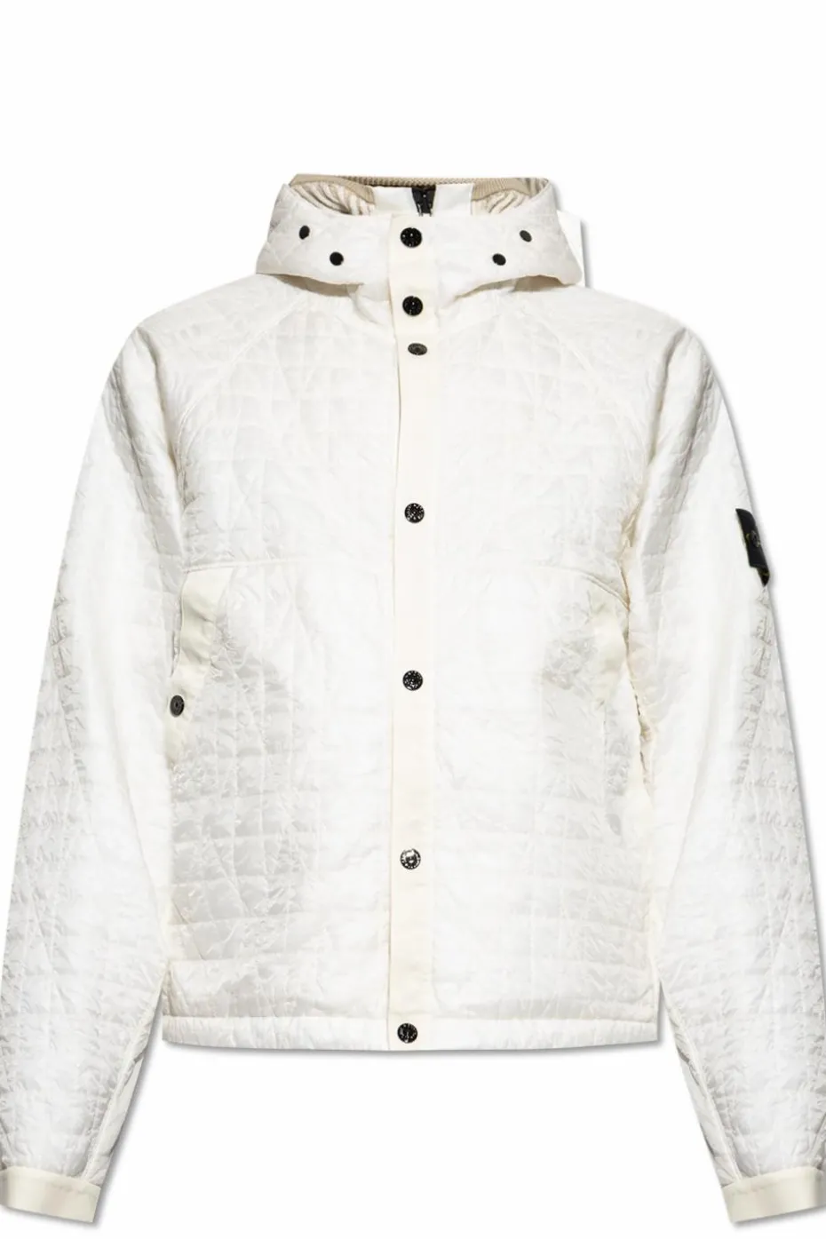 Stone Island kremowy Pikowana kurtka z odpinanym kapturem