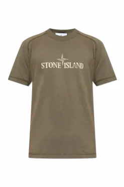 Stone Island ZIELONY T-shirt z nadrukowanym logo