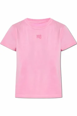T by Alexander Wang RÓŻOWY T-shirt z nadrukowanym logo