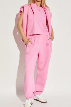 T by Alexander Wang RÓŻOWY T-shirt z nadrukowanym logo