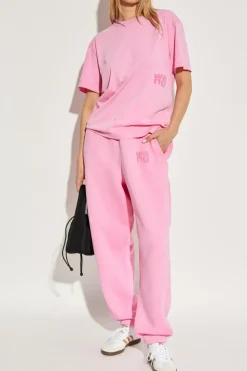 T by Alexander Wang RÓŻOWY T-shirt z nadrukowanym logo