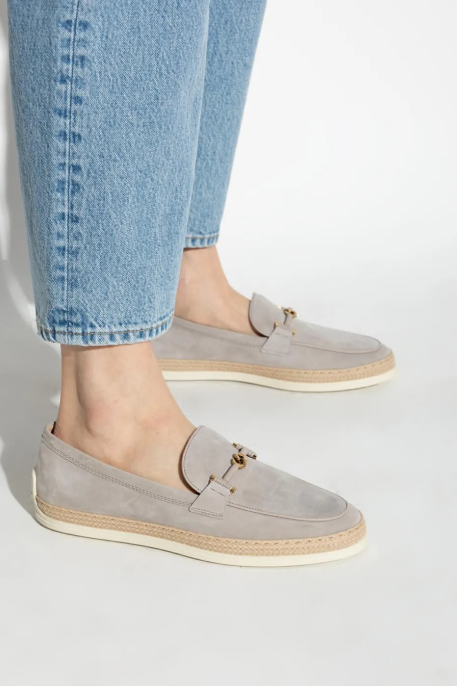 Tod’s SZARY Zamszowe buty typu `loafers`