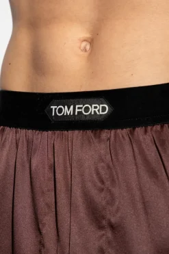 Tom Ford BRĄZOWY Jedwabne bokserki z logo