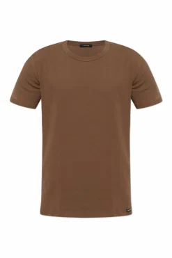Tom Ford BRĄZOWY T-shirt bieliźniany z naszywką z logo