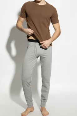 Tom Ford BRĄZOWY T-shirt bieliźniany z naszywką z logo