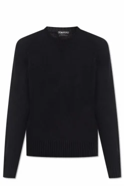 Tom Ford CZARNY Kaszmirowy sweter z wyszytym logo