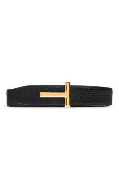 Tom Ford CZARNY Skórzany pasek z logo