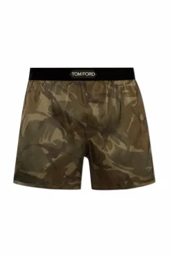 Tom Ford ZIELONY Satynowe bokserki z logo