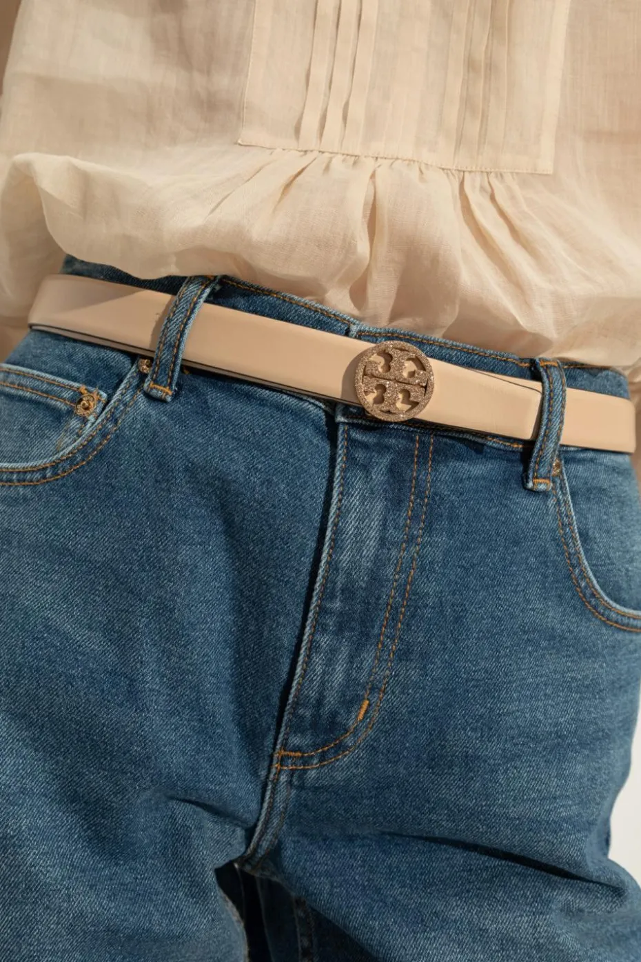 Tory Burch beżowy Skórzany pasek