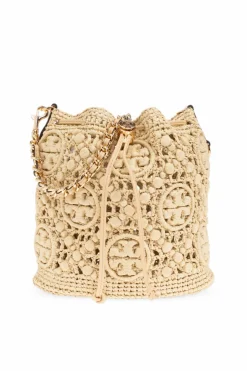 Tory Burch beżowy Torba na ramię `T Monogram` typu `bucket`