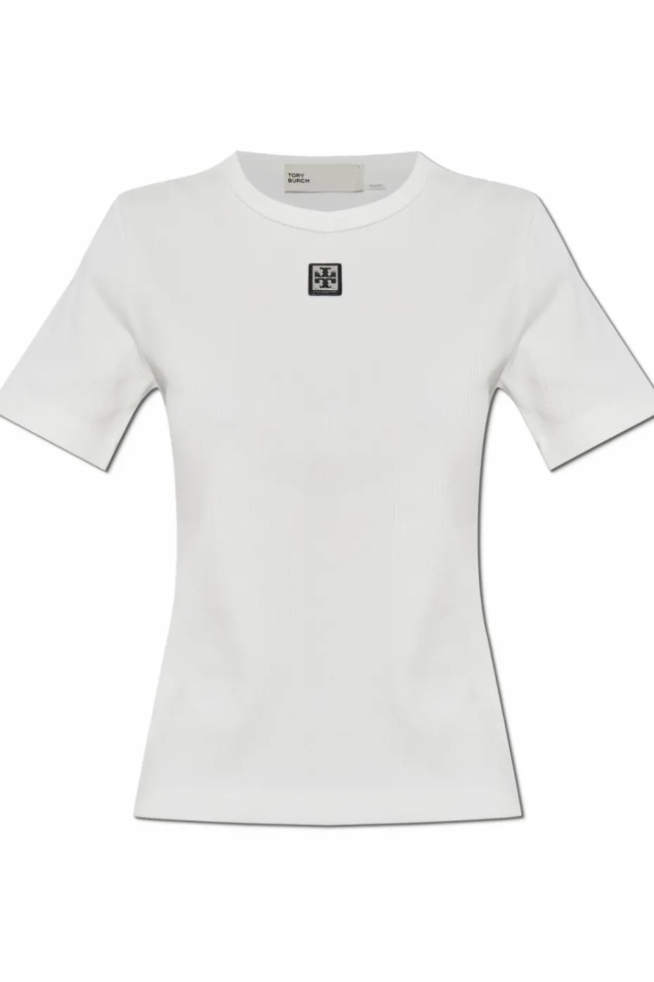 Tory Burch BIAŁY Prążkowany top z naszywką z logo