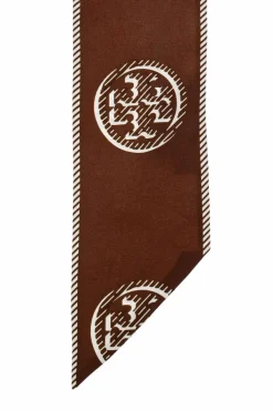 Tory Burch BRĄZOWY Jedwabna apaszka z logo