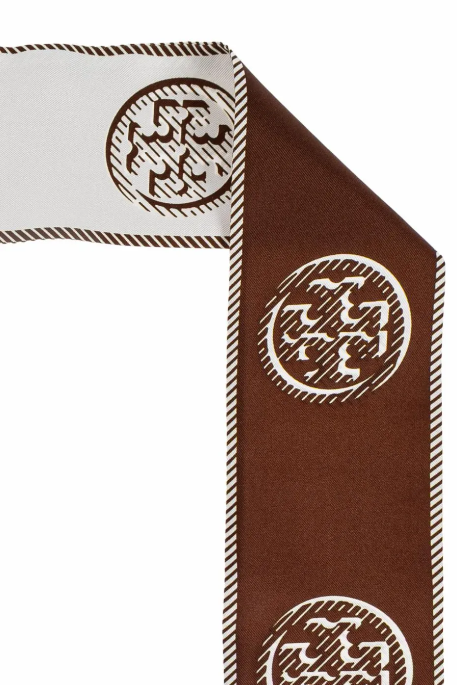 Tory Burch BRĄZOWY Jedwabna apaszka z logo